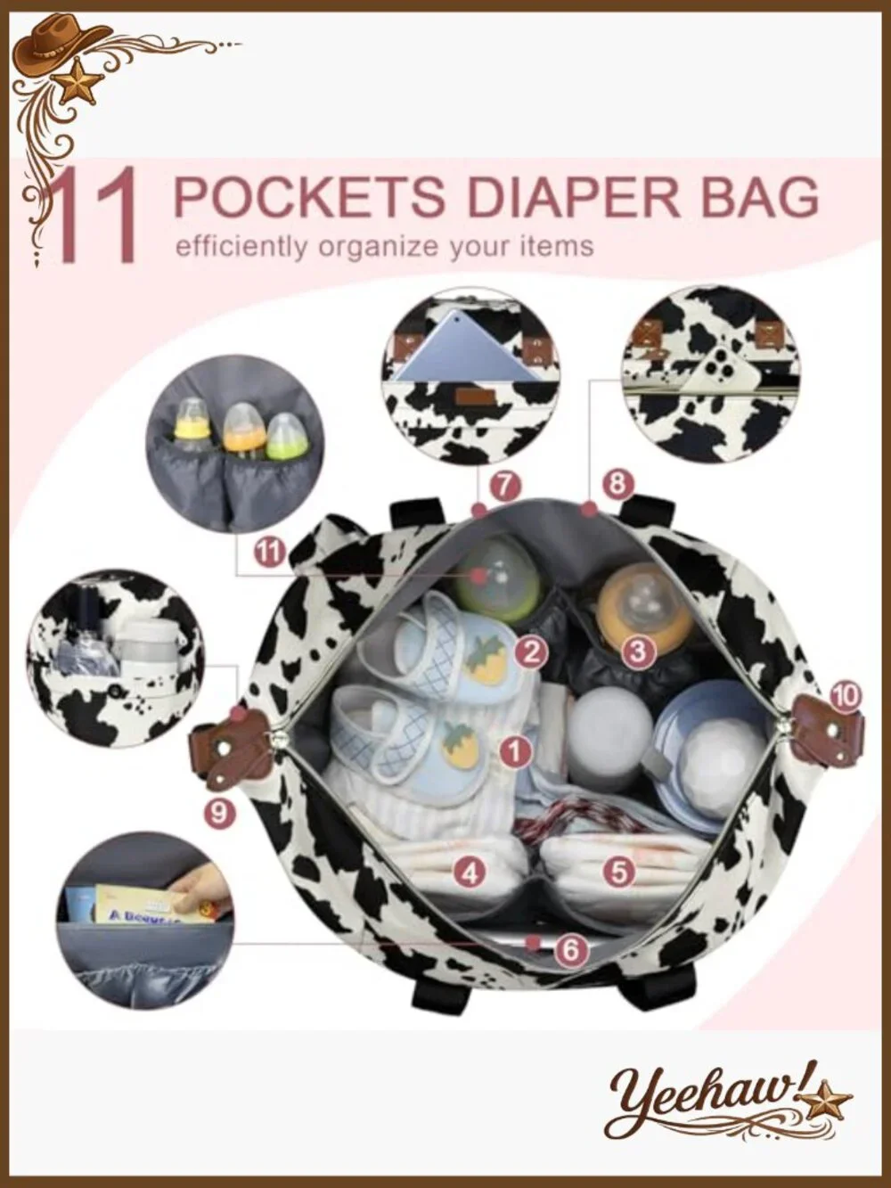 Waterproof Polyester Diaper Bag Tote with Pacifier Case and Stroller Clips